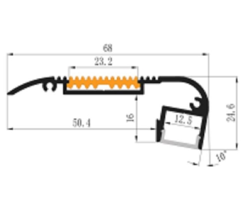 Adım Kenarı için Eloksallı LED Işık Alüminyum Profil Kanalı 6063 68x24.6mm